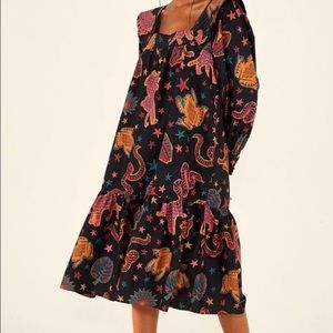 Farm Rio Black Animal Sky Midi Dress